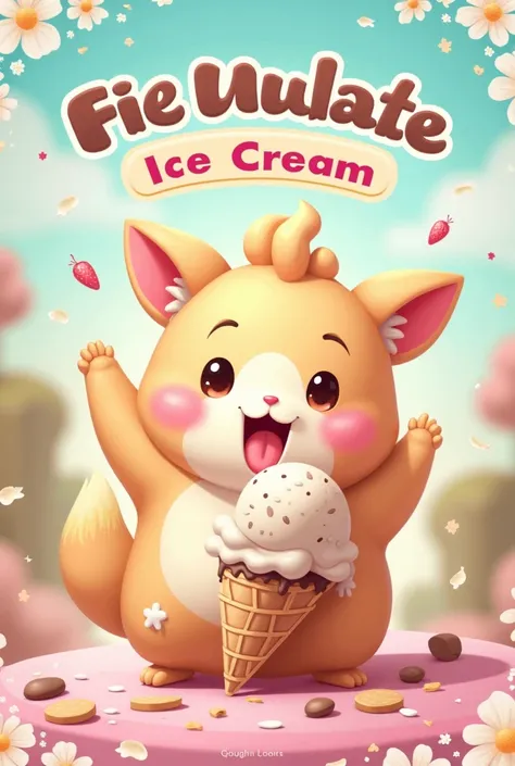 Ice cream product persuasive poster with cute little  eating ice cream 