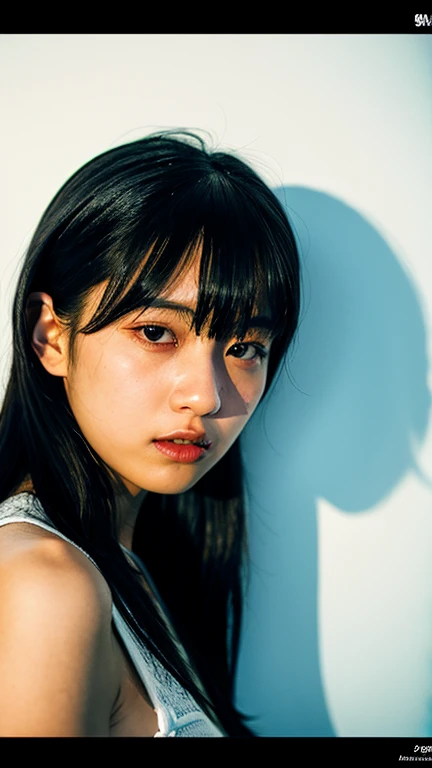 ultrahigh-res,best quality and best aesthetic,(film photography:1.2),film grain,film particles,grainy,cowboyshot,flash photography, a photo of a 20-year-old Japanese idol, solo focus, black hair, looking at viewer, mascara,black eyes,long hair, eye shadow,...