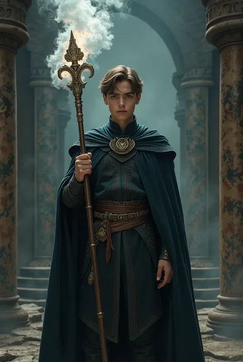 Now create for me an 18-year-old boy who is an aspiring king,with the magic scepter that is able to summon evil spirits and demons from the scepter that, however, can be seen coming out of the scepter