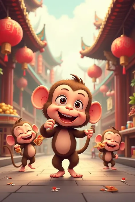 Chinese Monkey Eating food, Drinking and Dance for cartoon image.