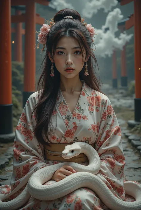 ( RAW Photo ), ( by Nomi), ( photorealisticな),  ultra high resolution,  Masterpiece, 最 high quality,, A very beautiful piece of art , A girl in a kimono ,  cute, Many details,  staring at viewers ,  is located away from the camera,   show me full body  , (...