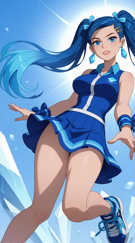 Guinevere "Guin" Tennyson (Guin 10)

Theme Color: Blue

Hairstyle: Twin high ponytails with flowing strands and blue ribbons

Eye Color: Sky blue

Hair Color: Dark brown with blue streaks

Skin Tone: Slightly tan

Outfit:

A fitted blue sleeveless top with...