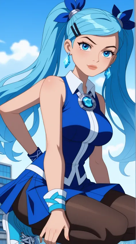 Guinevere "Guin" Tennyson (Guin 10)

Theme Color: Blue

Hairstyle: Twin high ponytails with flowing strands and blue ribbons

Eye Color: Sky blue

Hair Color: Dark brown with blue streaks

Skin Tone: Slightly tan

Outfit:

A fitted blue sleeveless top with...