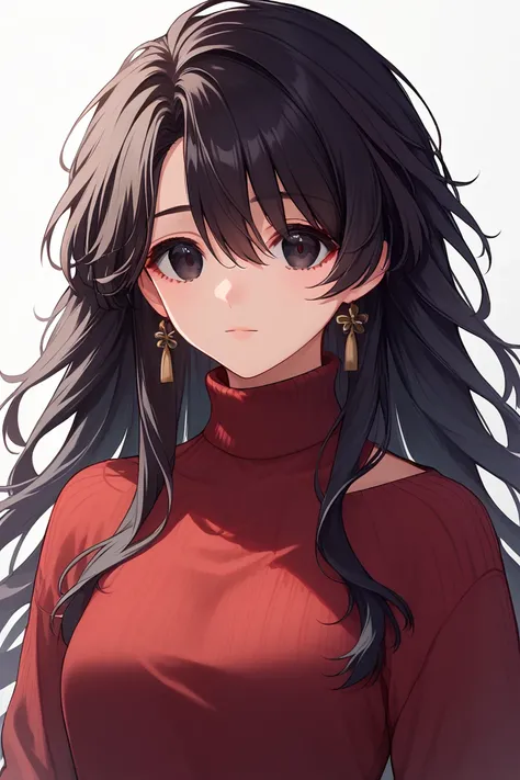 score_9, score_8_up, score_7_up, source_anime, rating_safe, official style, 1girl, solo, zhezhi, black hair, black eyes, beautiful eyes, loose hair, turtleneck sweater, long sleeves, no bows, no earrings, no jewelry, no boobs