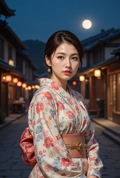 (((full body))), (((full body shot))), best quality, masterpiece, super high resolution, beautiful Japanese girl, Kind Face, green eyes, kind smile, Curvy Body, big boobs, updo brown hair, Japanese female Cloth Outfit, Japanese kimono, (((off shoulders:1.5...