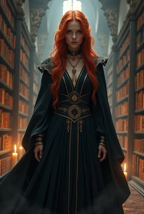 d&d, witch, witch, red-haired,  library  