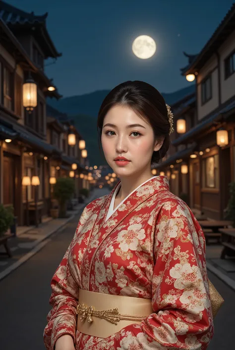 (((full body))), (((full body shot))), best quality, masterpiece, super high resolution, beautiful Japanese girl, Kind Face, green eyes, kind smile, Curvy Body, big boobs, updo brown hair, Japanese female Cloth Outfit, Japanese kimono, (((off shoulders:1.5...