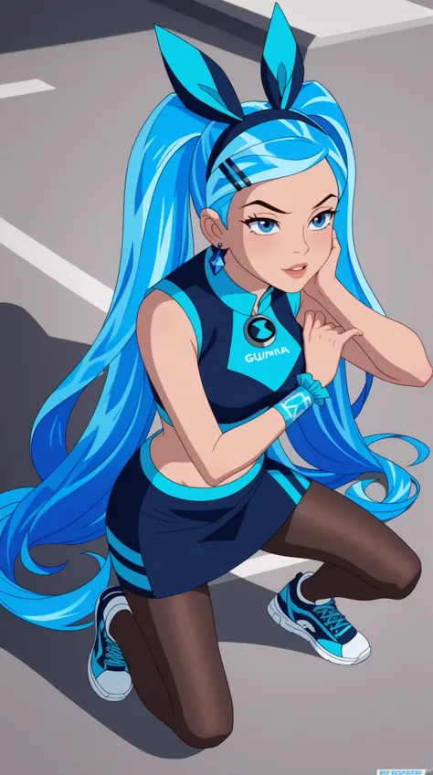 Guinevere "Guin" Tennyson (Guin 10)

Theme Color: Blue

Hairstyle: Twin high ponytails with flowing strands, secured with blue ribbons

Eye Color: Sky blue

Hair Color: Dark brown with blue streaks

Skin Tone: Slightly tan

Outfit:

A fitted blue sleeveles...