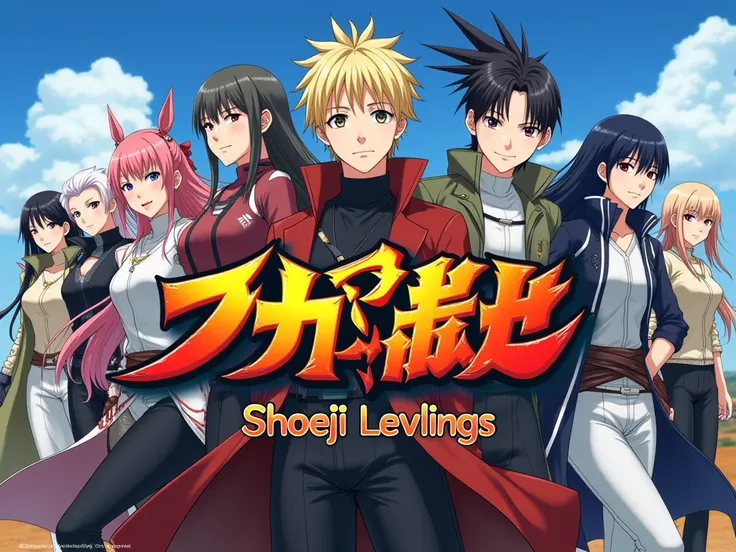 shoeji levling legends saison 2 en lettre Japonais avec plusieurs personnage charismatique en Arrière-plan.