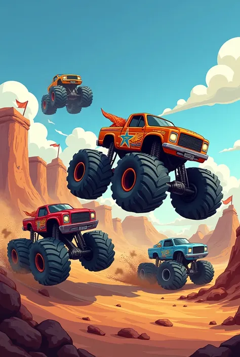 Crie um cartoon com Hotwheels Monster trucks