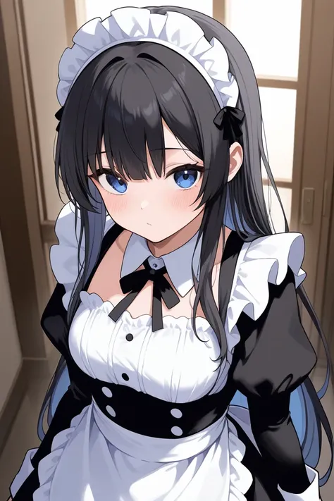 Maid with black hair and half twins based on light blue