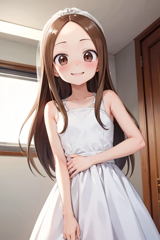 (takagi-san )
 upper body：wedding dress
下半身：Bridal Veil
Subject size：Girl
background ：hospitals
timer：Sunlight
expression ： evil smile
posture ：standing