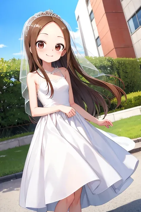 (takagi-san )
 upper body：wedding dress
下半身：Bridal Veil
Subject size：Girl
background ：hospitals
timer：Sunlight
expression ： evil smile
posture ：standing