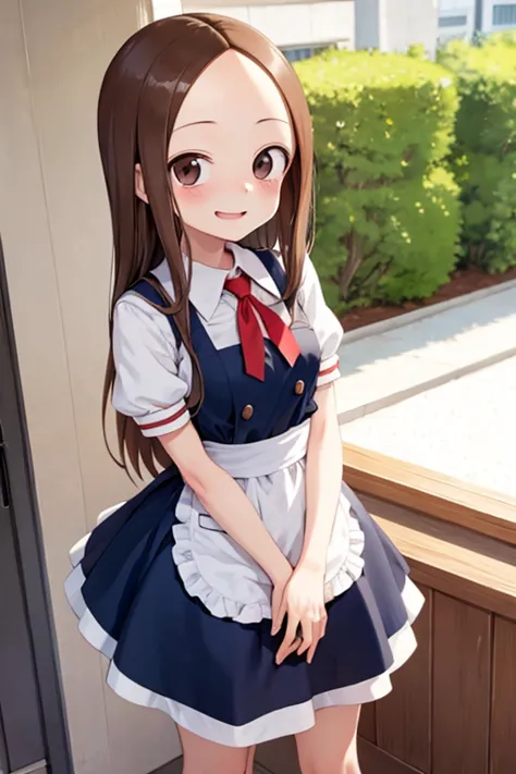 (takagi-san )
 upper body：Maid
lower body：
 subject size ：Girl
background ：hospitals
timer：Sunlight
expression ： evil smile
posture ：standing