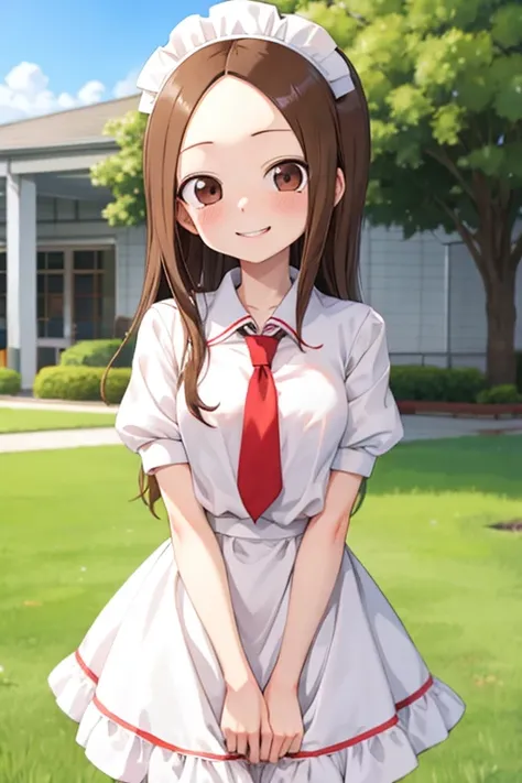 (takagi-san )
 upper body：Maid
lower body：
 subject size ：Girl
background ：hospitals
timer：Sunlight
expression ： evil smile
posture ：standing