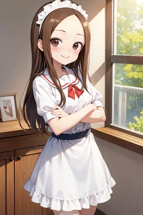 (takagi-san )
 upper body：maid clothes
lower body：hairband
Subject size：Girl
background ：hospitals
timer：Sunlight
expression ： evil smile
posture ：standing