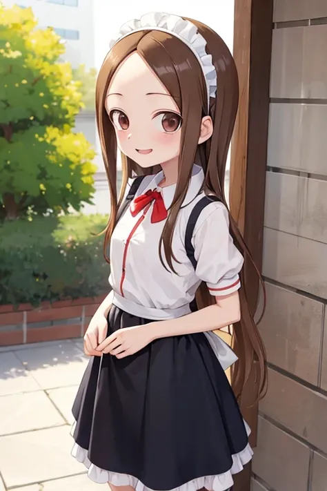 (takagi-san )
 upper body：maid clothes
lower body：hairband
Subject size：Girl
background ：hospitals
timer：Sunlight
expression ： evil smile
posture ：standing