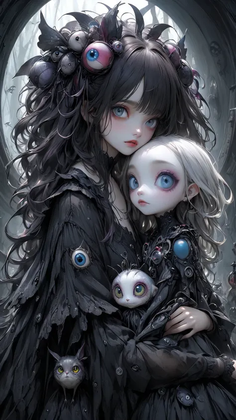  Tim Burton Style、 extremely realistic 、Girls and fictional creatures、