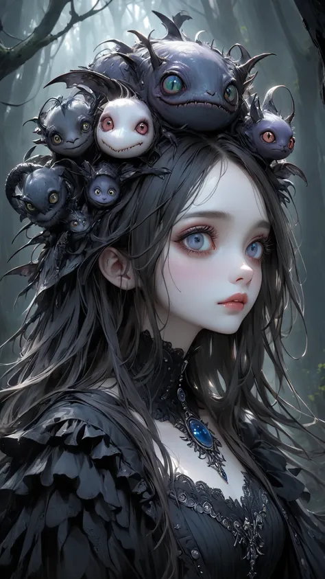  Tim Burton Style、 extremely realistic 、Fictional creatures、