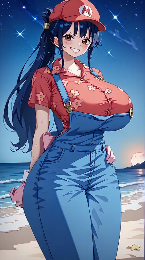 (UHD, retina, masterpiece, accurate, anatomically correct, super detail, high details,     highres, 1080P, 16k:1.3)、 (Tashigi:1.3)、 (red　Eye wear on head、long hair、dark　blue　hair、ponytail、bangs:1.3)、(very gigantic breasts、rounded large breasts:1.5)、(shiny ...