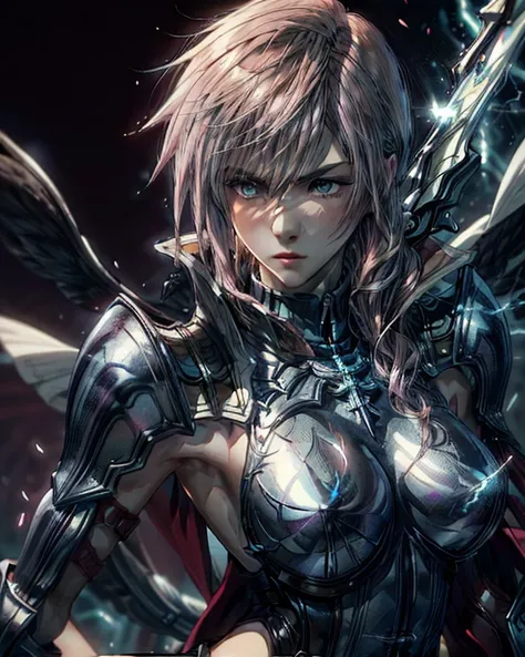 (最高 Masterpiece,  top quality, 4K, 8k,  Hi-Res, Masterpiece:1.2), Final Fantasy Lightning,( paladin),Miracle,Power Spot, White Light Spot,(Insist on the Holy Sword), She's on an adventure to defeat the demon king, is a master of sword skills,(Cool Lightnin...