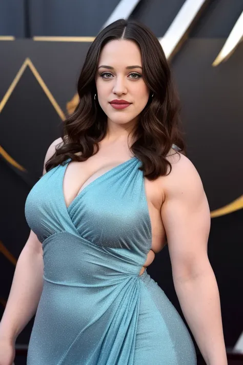 KAT DENNINGS, , Huge breasts,  a heavily muscled iffb pro female bodybuilder. RAW, d41z13, perfect face, stunning eyes,  extremely tight cotton dress, tight dress clinging to her body, at the oscars, crowded event, people in the background, 8k uhd, masterp...