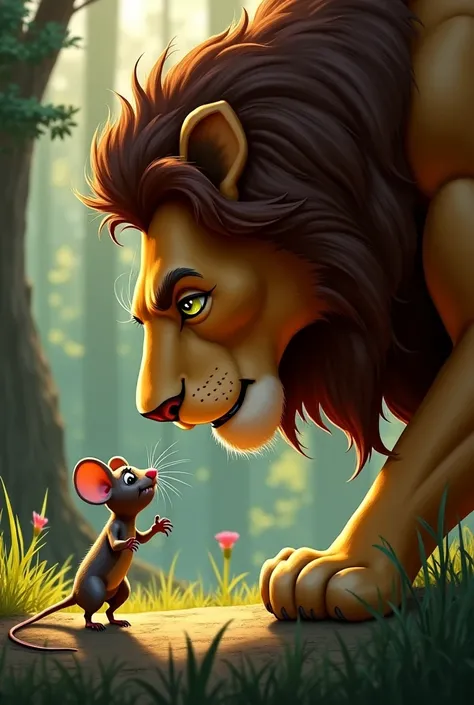 The mouse told the lion plz let him go