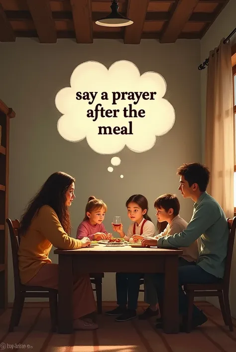 now add a text cloud to it that says “say a prayer after the meal”