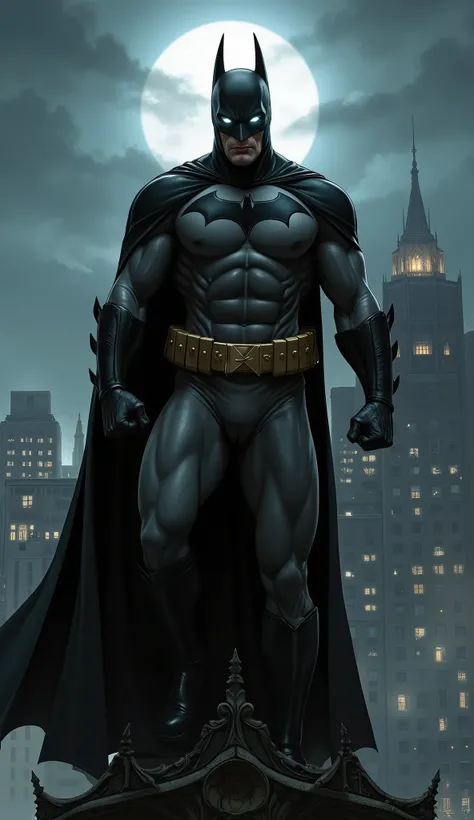  Prompt for Image Generation :

 “An impressive illustration of Batman ,  portrayed as a strong and imposing hero .  He is standing on top of a gothic building From Gotham, with his cloak fluttering in the wind.  His detailed black armor reflects the moonl...