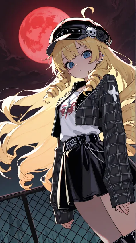 ( score_9, score_8_up, score_7_up ), ultra-detailed, detailed face, upper body, dynamic angle, dutch angle shot, (looking at viewer), 

Solo, a magical girl, blonde, long hair, drill hair, ahoge, blue eyes, slant eyes, narrow eyes, 

black cabbie hat, goth...