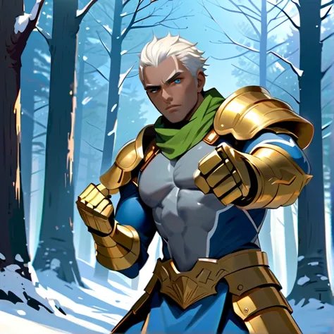 Masterpiece, HD, high resolution, High Quality, Best Quality, Super Detailed. Solo character alone. Science-fantasy art.
{{(a 30-years-old male-human hero:(appearance: black-skin. Short white-hair. Male-strong complexion. Very handsome face. Blue-eyes. Gre...