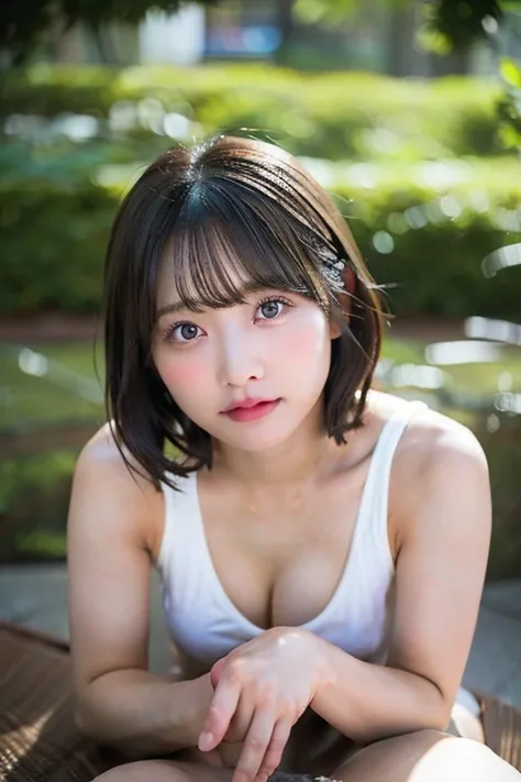 (8K, 超A high resolution, Best Quality, masterpiece:1.2), best quality:2, extremely realistic, Japanese, one 20 year old girl and one man, super huge breasts:1.5, perfect body, model, big eyes, glossy thick lips, round face, youthful, seductive pose, petite...