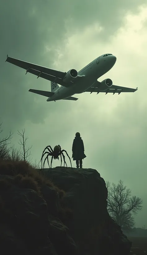 cinematic airplane B2 and spider standing near to each others 