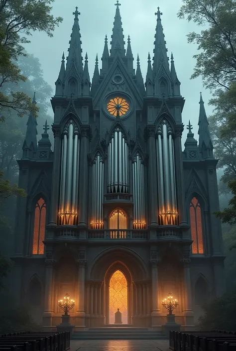 A majestic gothic temple with a majestic pipe organ