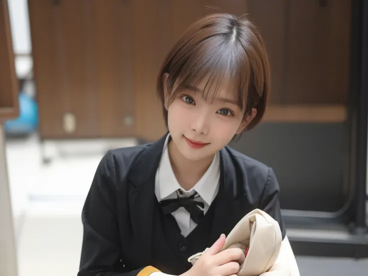  school uniform　Light from the front　Smile 8K Super High Resolution 