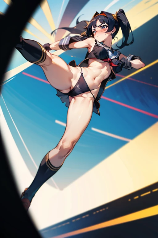 ((((gstring thong)))), ((gigantic breasts)), (transparent erect nipples), (((transparent sailor uniform, very short sailor uniform top reveals her underboobs, very short skirt reveals her groin))), (((The absolute territory is visible through high knee soc...