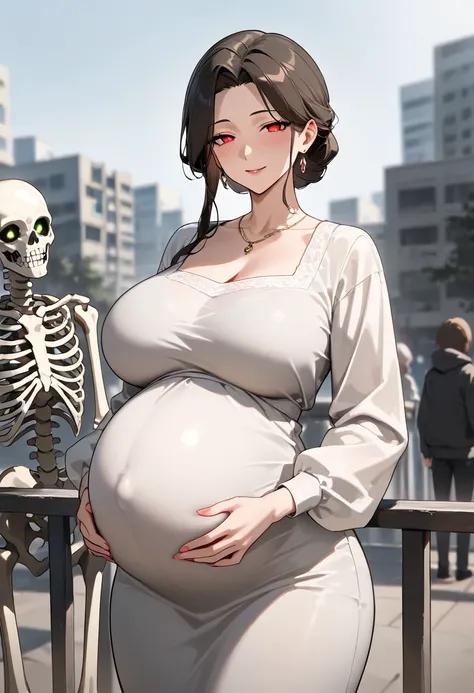   masterpiece ,  skeleton face , ,    Beautiful mature woman  ,  outdoor  .[ salvation  ，pregnant
