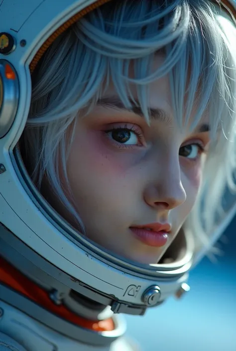 (Close-up of a better master piece:1.5)0.9], (Space and astronauts:1.2) (Messy silver hair:1.1) (Heterochromia xanthochromia and blue eyes:1.2) (Space Helmet:1.0) (Colored stars in the eyes:1.0) (A radiant glow:1.1) (thick lips:0.9)