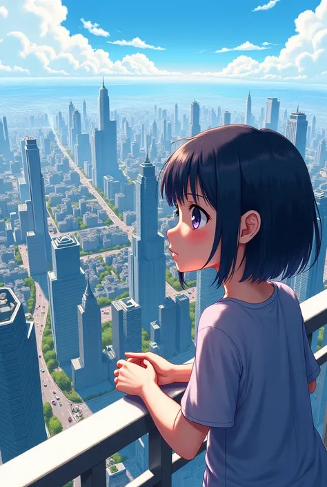 An anime girl watching the city