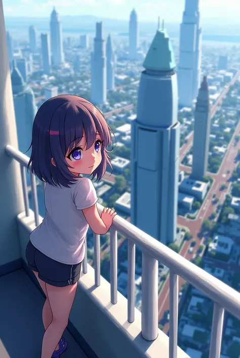 An anime girl watching the city