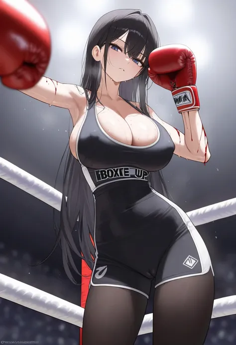 A boxing girl ，Slim, best open cut sports dress,  real boxing gloves ,  Ultra HD, Retina,  masterpiece, Curation, 解剖学上正确,  textured skin,  Super Details,  height details, high quality, best quality,  high resolution, 4K, quality, Arrogant, long hair， panty...