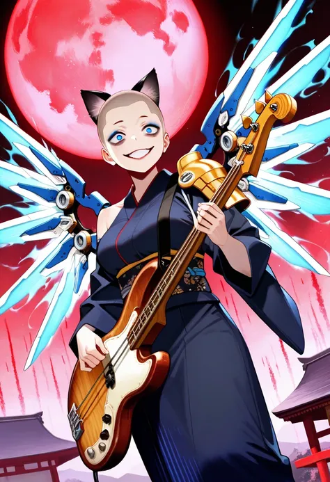 score_9,score_8_up,score_7_up,rating_safety,source_manga,masterpiece,best quality,hyper detailed,super fine illustration,8k,cinematic angle,from front,BREAK 1girl,24yo,(blue cat ears),(buzz cut:1.2),(bags under eyes,crazy eyes,blue eyes),(thick makeup),(ev...