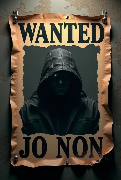 A striking 3D render of a "Wanted" poster featuring the mysterious leader "JONON" whose face is shrouded in darkness, adding to his enigmatic aura. 