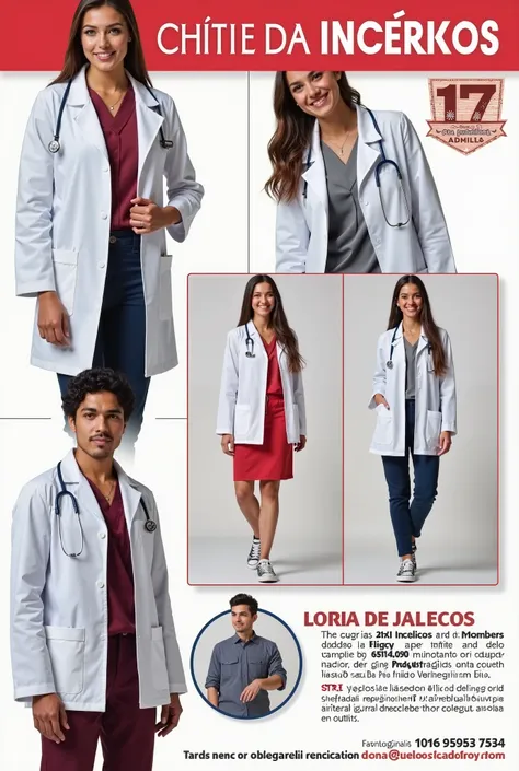  Flyer designer advertisement, Loja de Jalecos , with information in the pamphlet, How to up to 3x without interest,Address that would be block 1, mr7,  Eastern Sector , lab coats and outfits for college