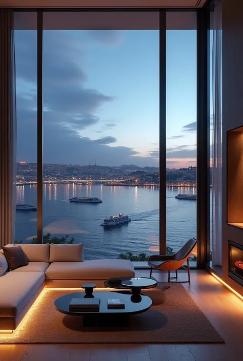 high rise apartment luxury apartment istanbul strait bridge city lights sea 