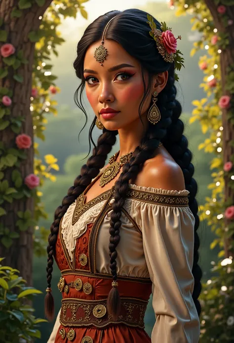 Pocahontas as a character in the ultra-realistic Bridgerton series, 4k