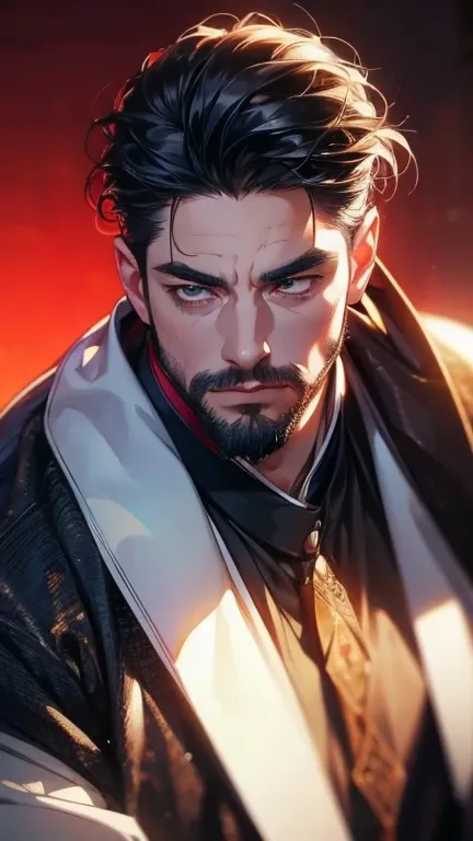 (       ,4K,8k,         highres,         masterpiece :1.2),         ultra-detailed    ,(realistic,photorealistic,photo-realistic:1.37),36-year-old man,3 day beard,Beautiful anime,Portraits,strong,Masculine,          with black hair  ,sharp jaw,            ...