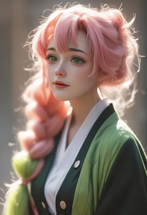 　kanroji mitsuri from kimetsu no yaiba, mitsuri has pink hair with green ends,　黒タイツ　美しい太もも　