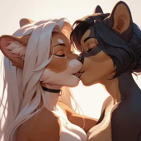 Source_furry, (((2girls))), couple, headshot, kissing, furry, anthro,