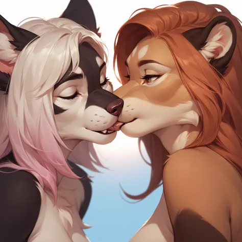 Source_furry, (((2girls))), couple, headshot, kissing, furry, anthro,